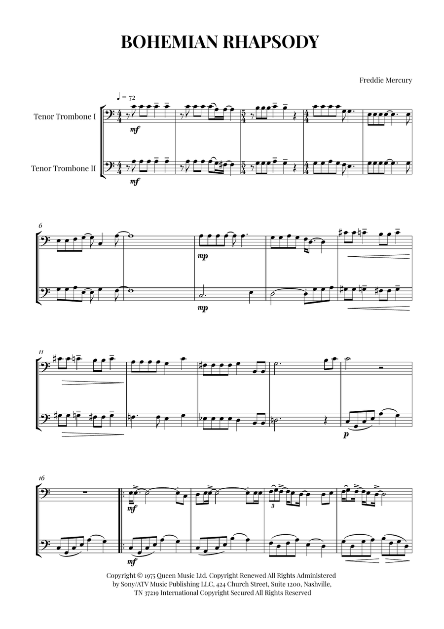 Bohemian Rhapsody Bohemian Rhapsody Trombone Duet scores gallery preview page 1