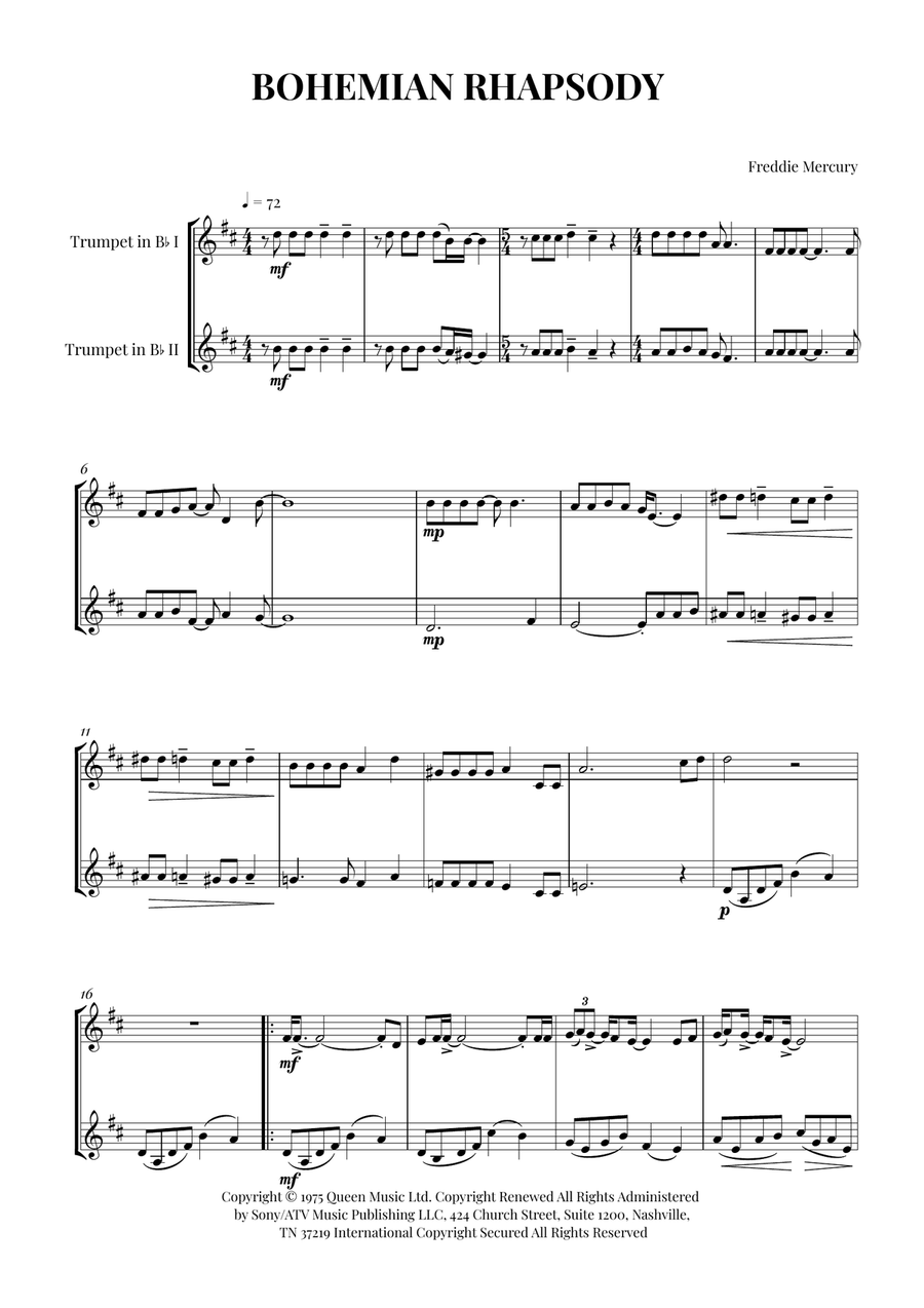 Bohemian Rhapsody Bohemian Rhapsody Trumpet Duet scores gallery preview page 1