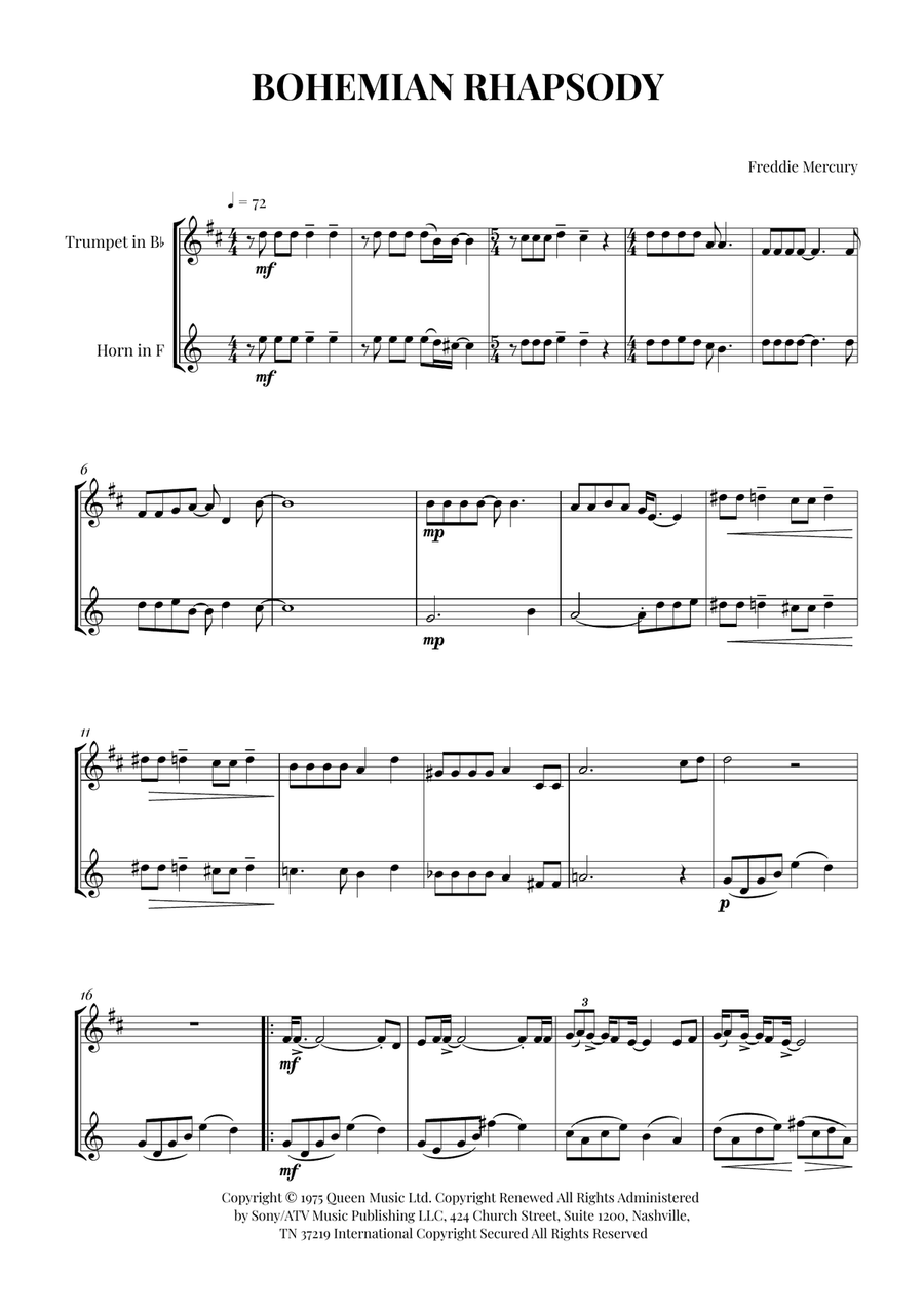 Bohemian Rhapsody Bohemian Rhapsody Brass Duet scores gallery preview page 1