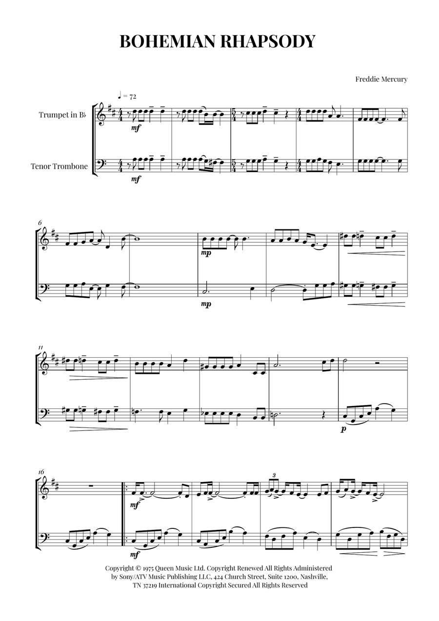 Bohemian Rhapsody Bohemian Rhapsody Brass Duet scores gallery preview page 1