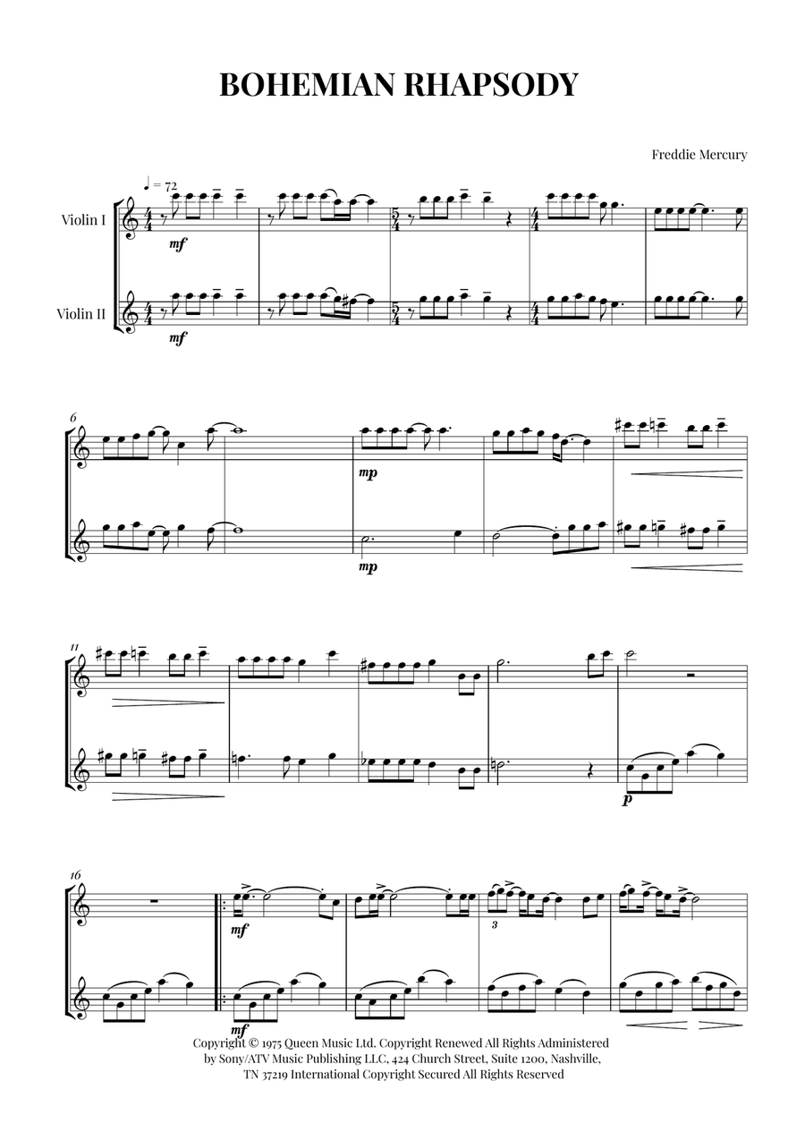 Bohemian Rhapsody Bohemian Rhapsody String Duet scores gallery preview page 1