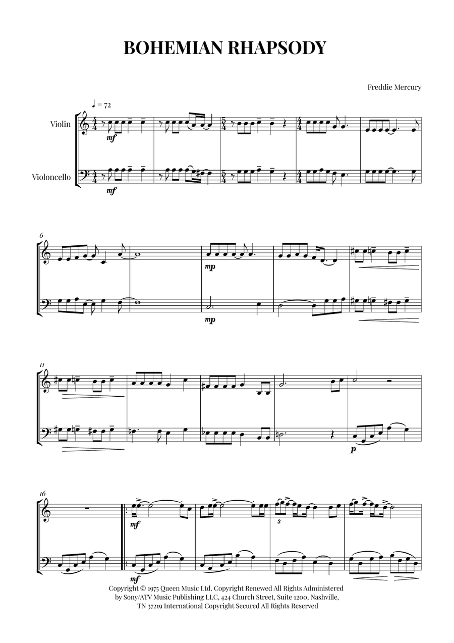 Bohemian Rhapsody Bohemian Rhapsody String Duet scores gallery preview page 1