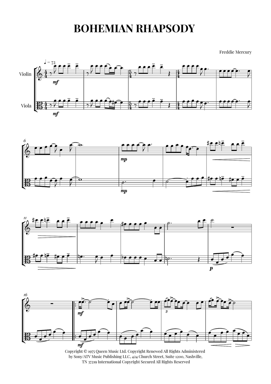 Bohemian Rhapsody Bohemian Rhapsody String Duet scores gallery preview page 1
