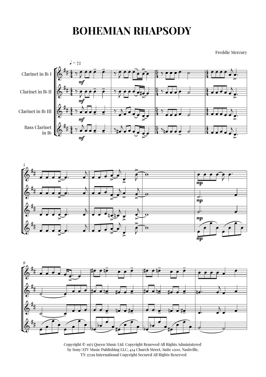 Bohemian Rhapsody Bohemian Rhapsody Woodwind Quartet scores gallery preview page 1