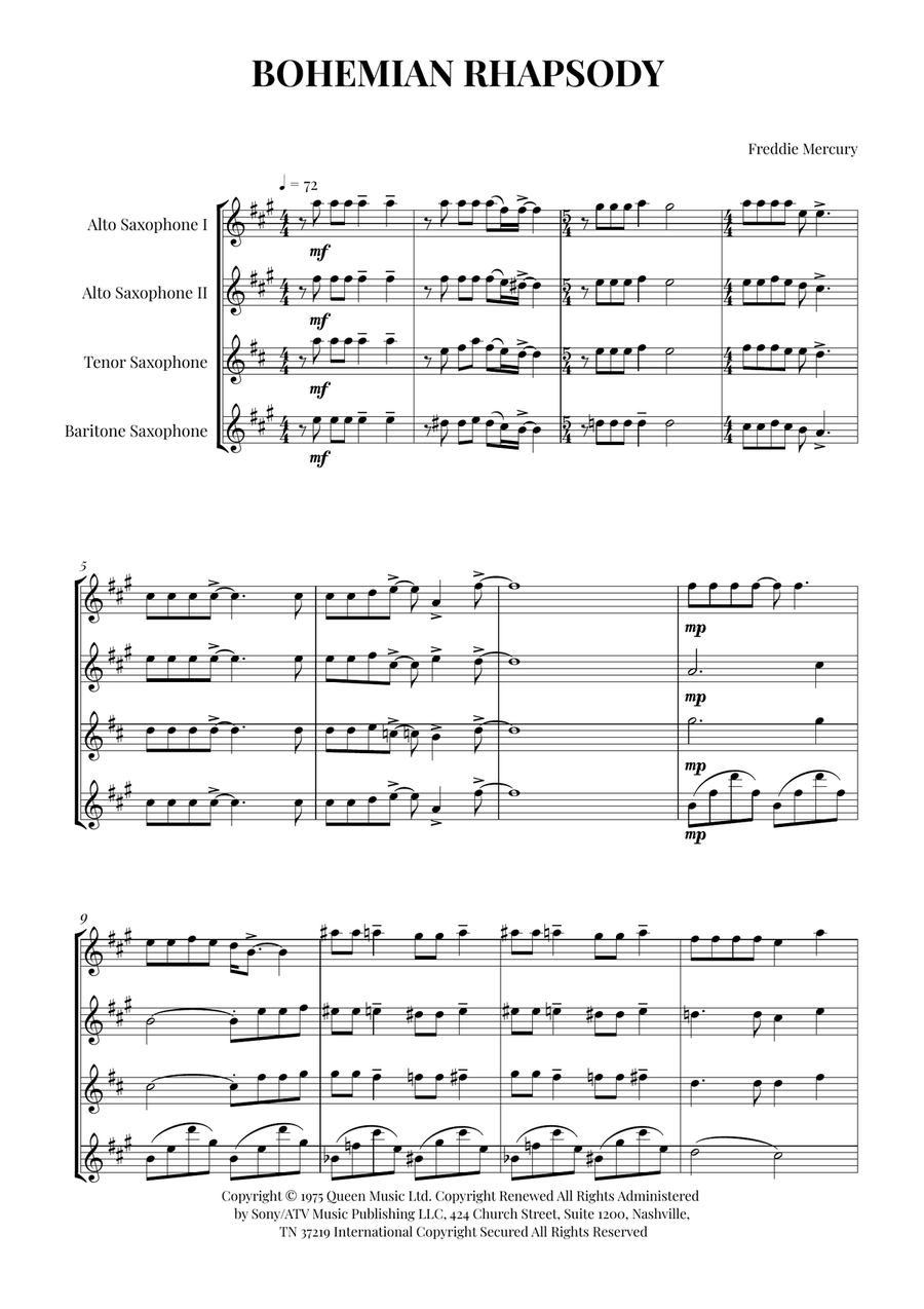 Bohemian Rhapsody Bohemian Rhapsody Woodwind Quartet scores gallery preview page 1