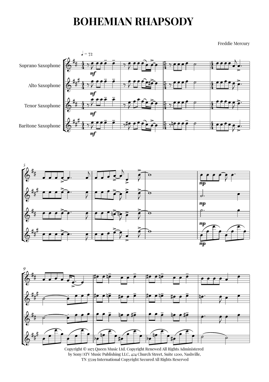 Bohemian Rhapsody Bohemian Rhapsody Woodwind Quartet scores gallery preview page 1