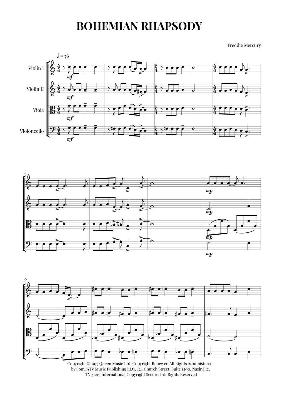 Bohemian Rhapsody Bohemian Rhapsody String Quartet scores gallery preview page 1