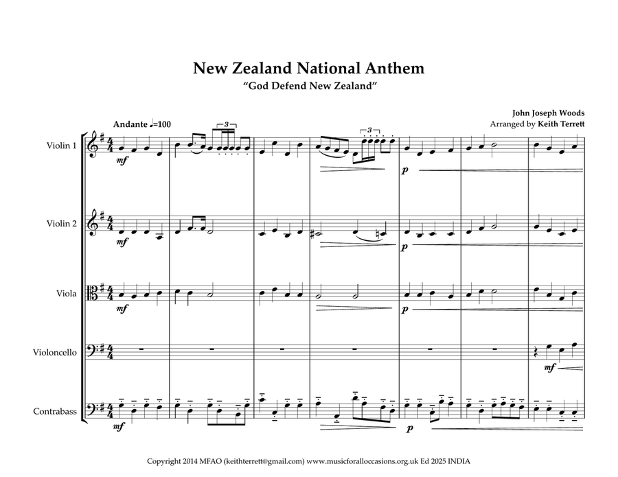 New Zealand National Anthem for String Orchestra String Orchestra scores gallery preview page 2