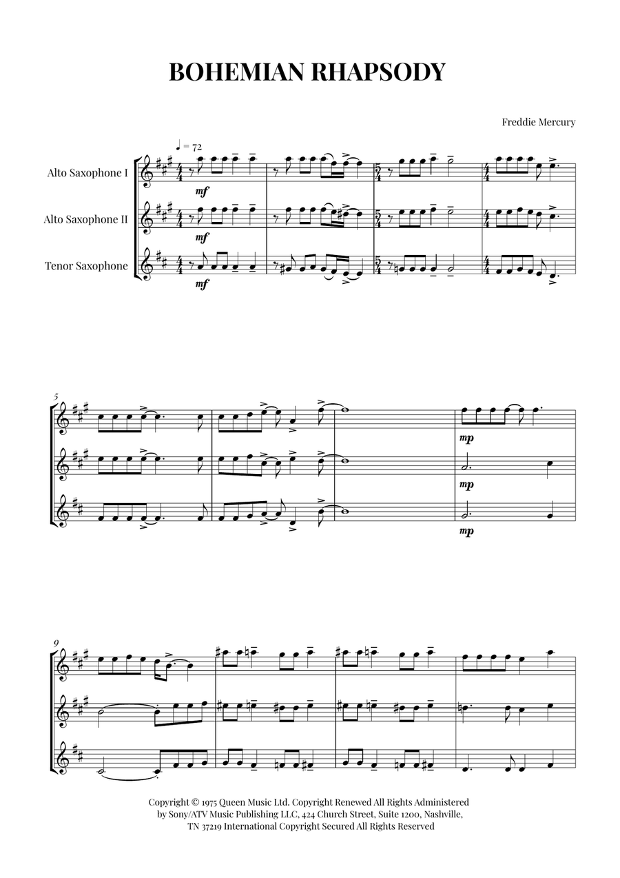 Bohemian Rhapsody Bohemian Rhapsody Woodwind Trio scores gallery preview page 1