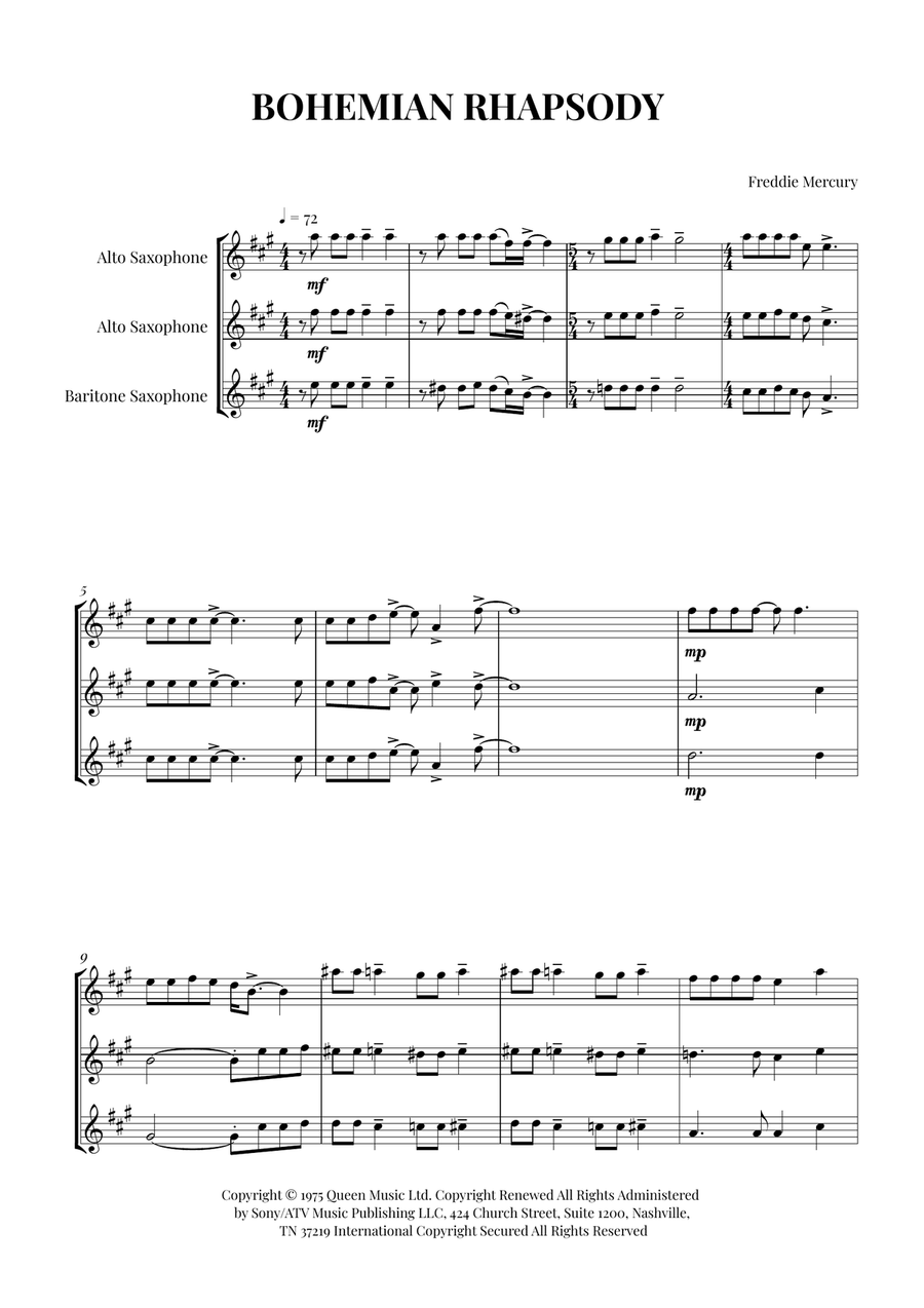 Bohemian Rhapsody Bohemian Rhapsody Woodwind Trio scores gallery preview page 1
