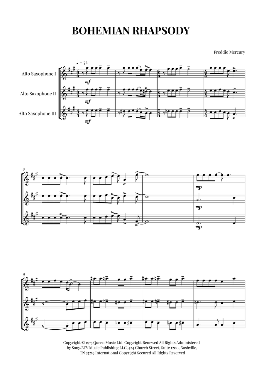 Bohemian Rhapsody Bohemian Rhapsody Woodwind Trio scores gallery preview page 1