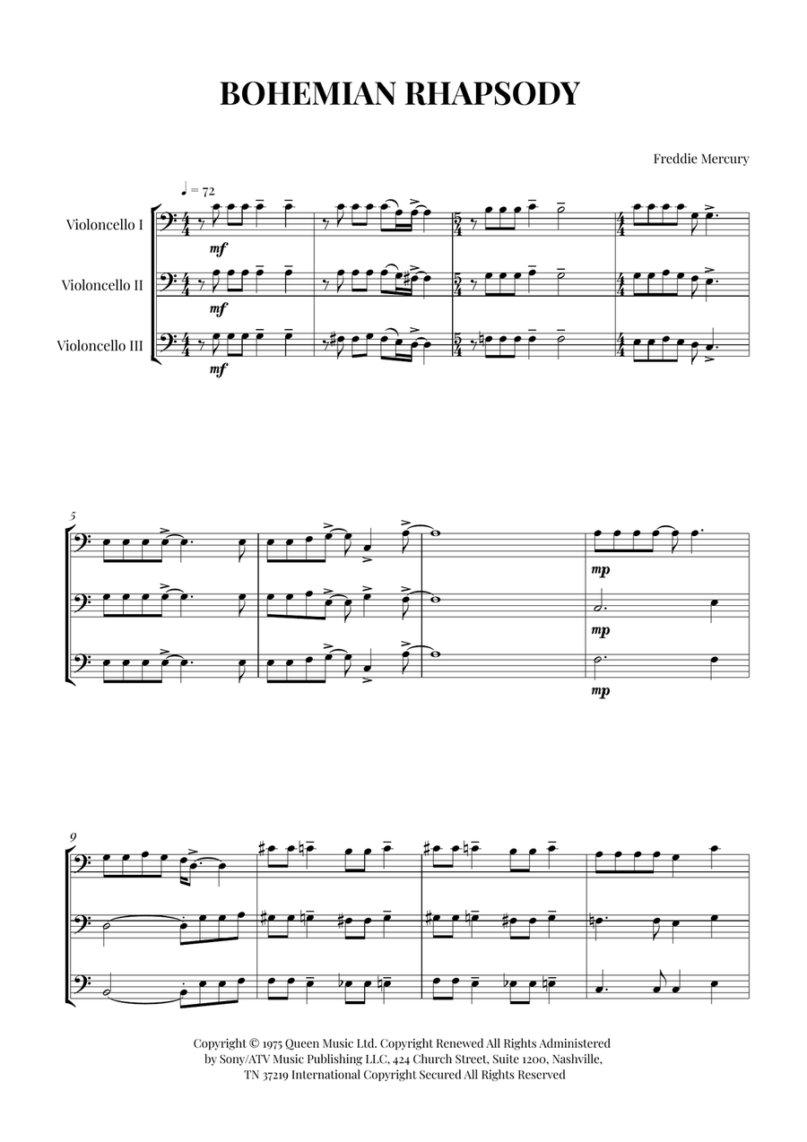 Bohemian Rhapsody Bohemian Rhapsody String Trio scores gallery preview page 1