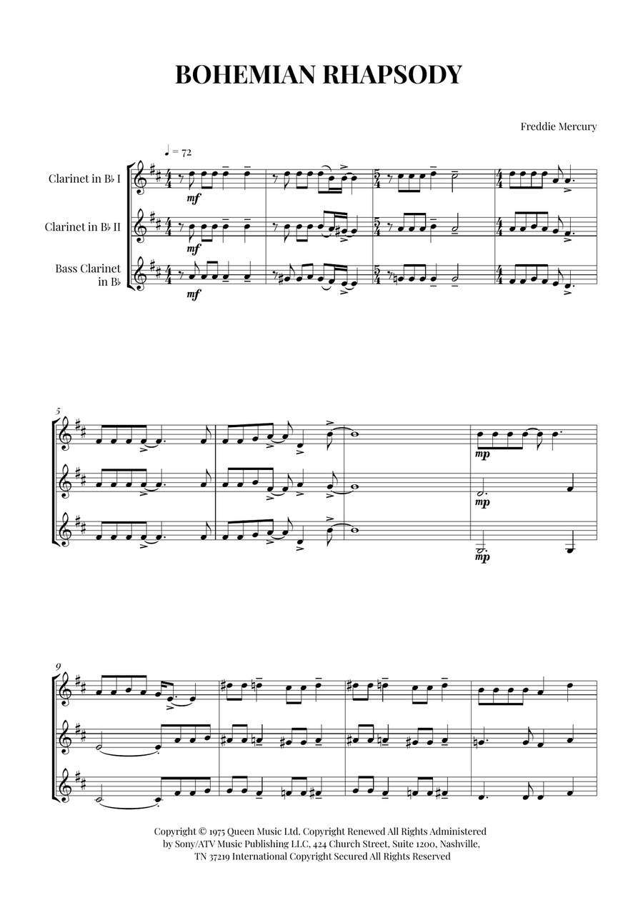Bohemian Rhapsody Bohemian Rhapsody Woodwind Trio scores gallery preview page 1