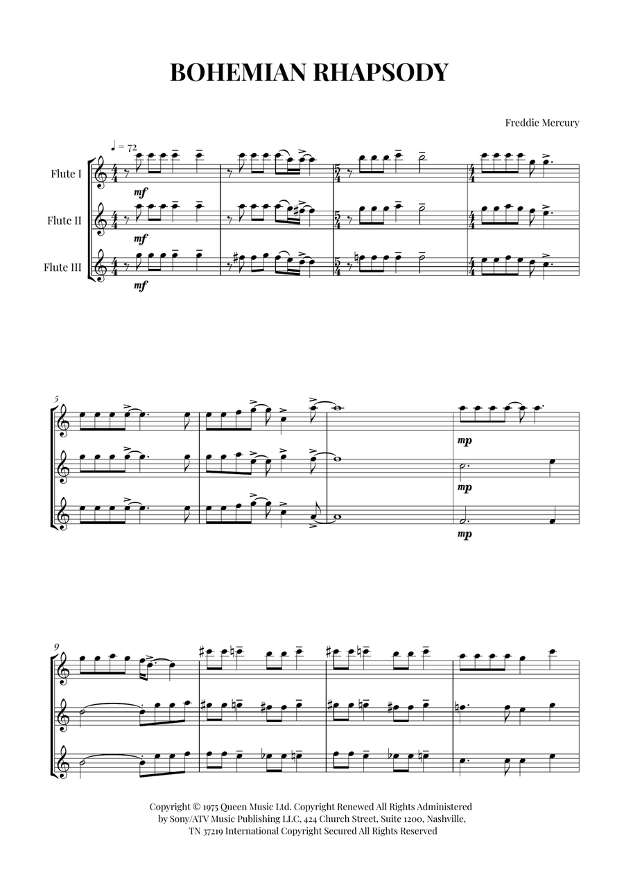 Bohemian Rhapsody Bohemian Rhapsody Woodwind Trio scores gallery preview page 1