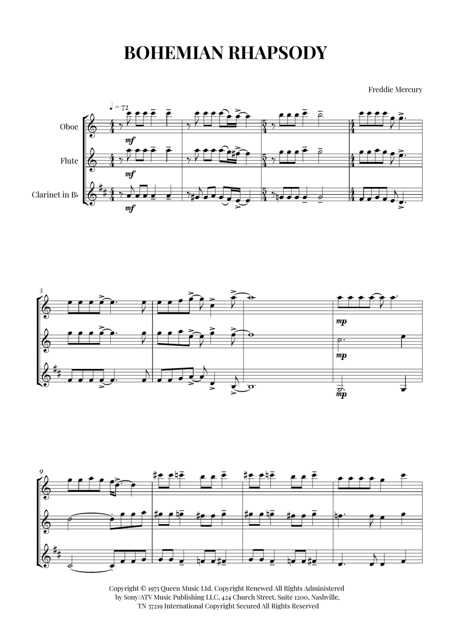 Bohemian Rhapsody Bohemian Rhapsody Woodwind Trio scores gallery preview page 1