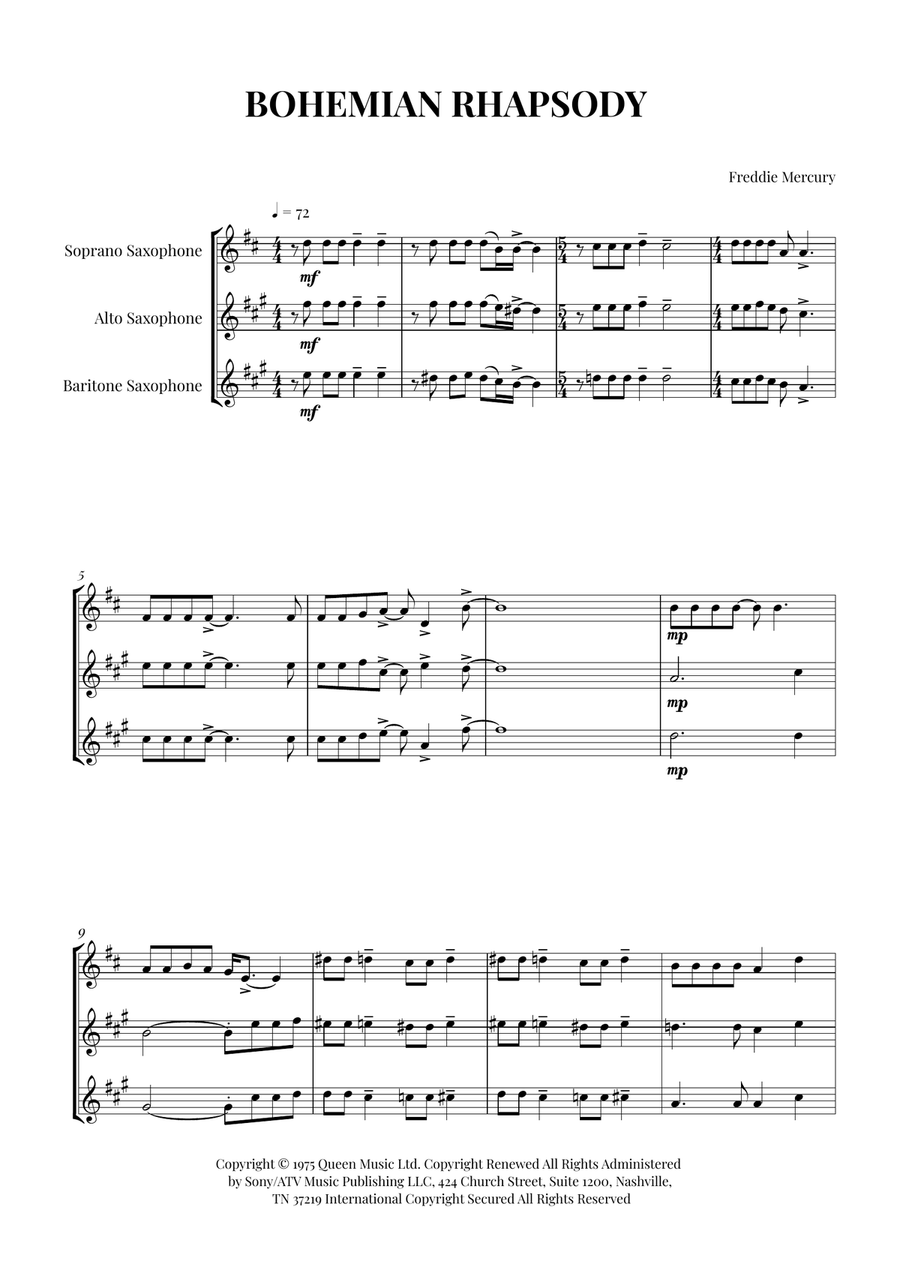 Bohemian Rhapsody Bohemian Rhapsody Woodwind Trio scores gallery preview page 1
