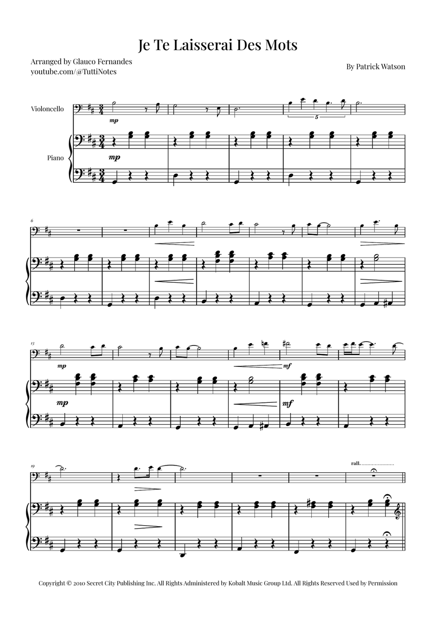 Je Te Laisserai Des Mots Piano scores gallery preview page 1