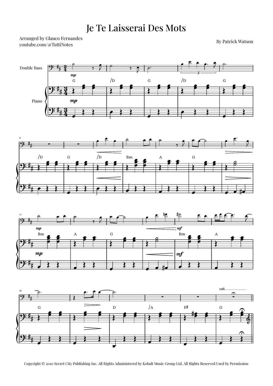 Je Te Laisserai Des Mots Double Bass scores gallery preview page 1