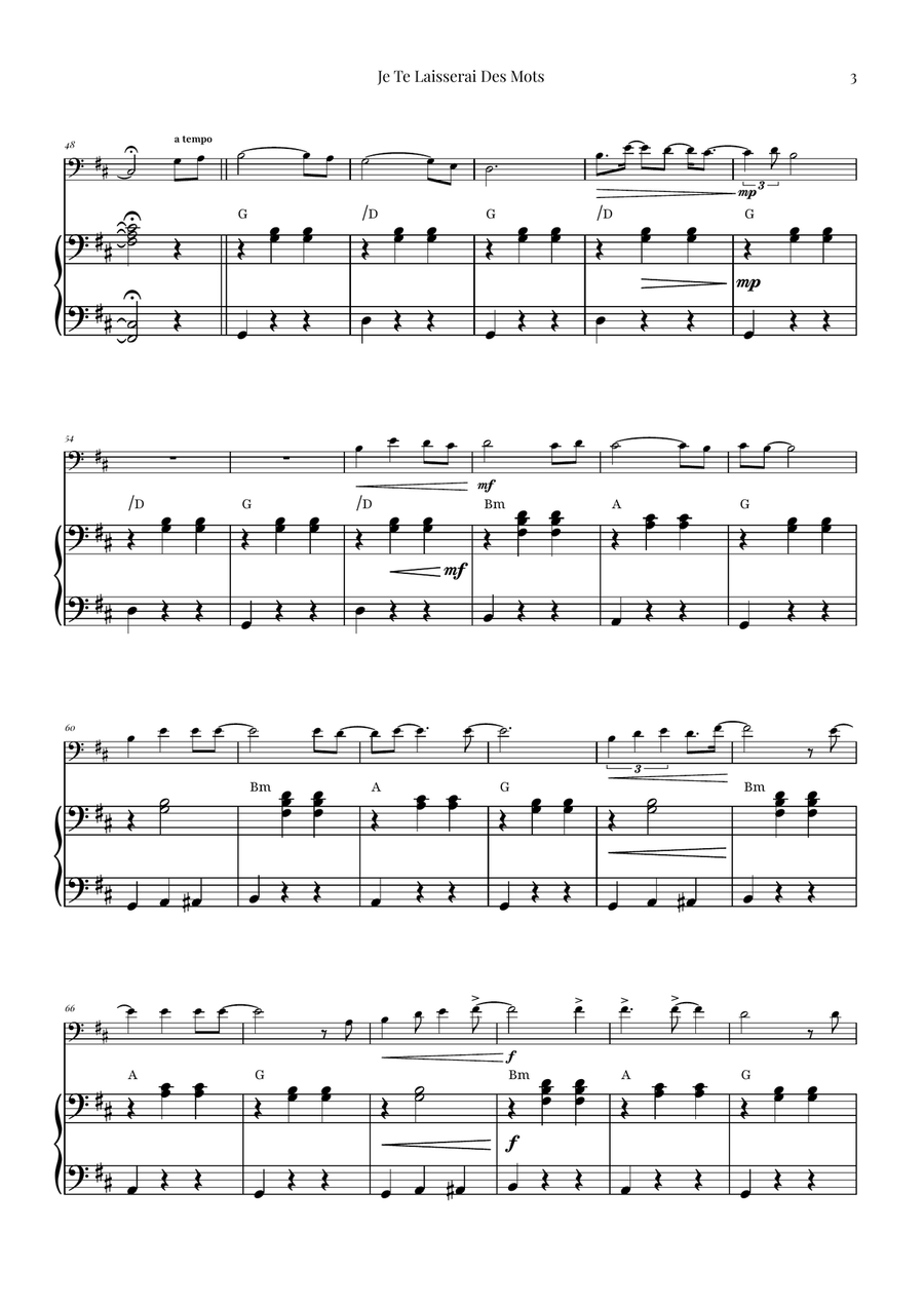 Je Te Laisserai Des Mots Double Bass scores gallery preview page 3