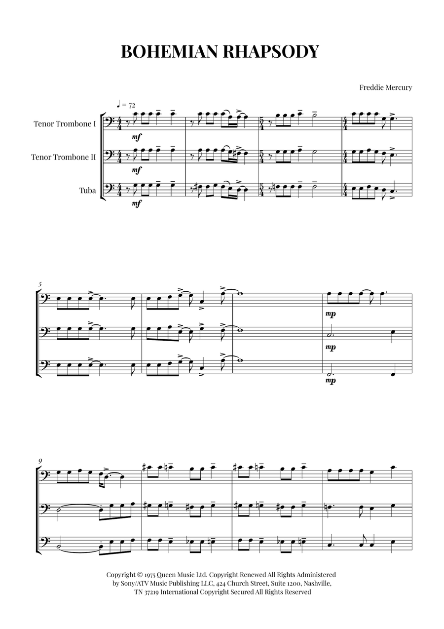 Bohemian Rhapsody Bohemian Rhapsody Brass Trio scores gallery preview page 1