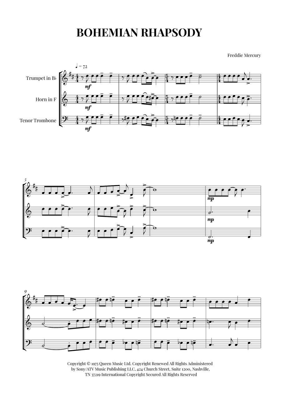 Bohemian Rhapsody Bohemian Rhapsody Brass Trio scores gallery preview page 1