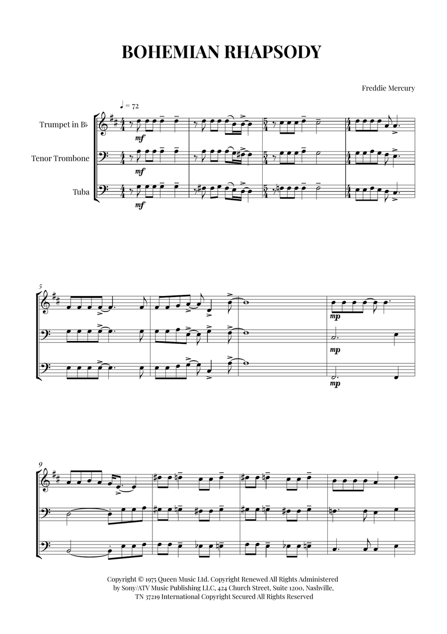Bohemian Rhapsody Bohemian Rhapsody Brass Trio scores gallery preview page 1