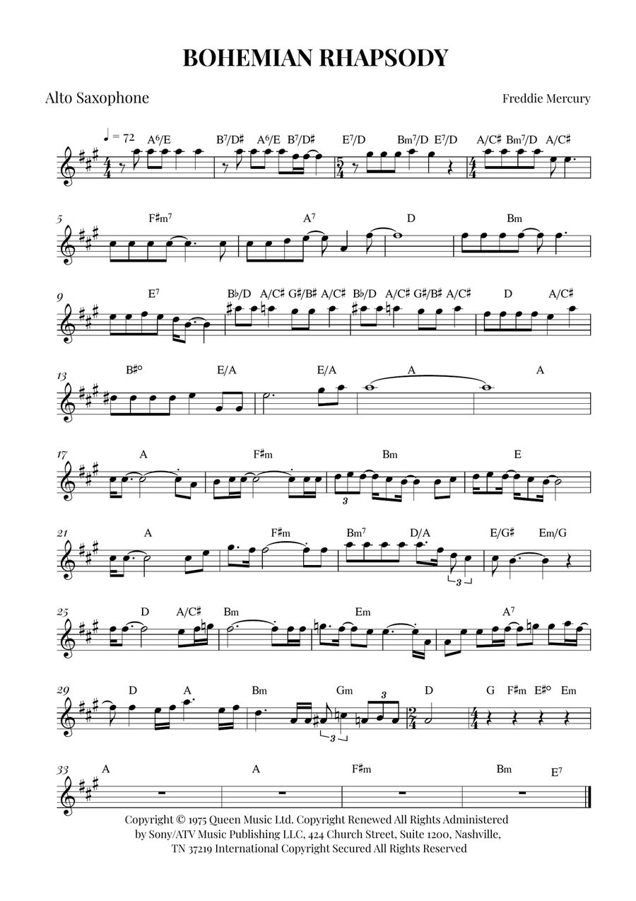 Bohemian Rhapsody Bohemian Rhapsody Piano scores gallery preview page 1