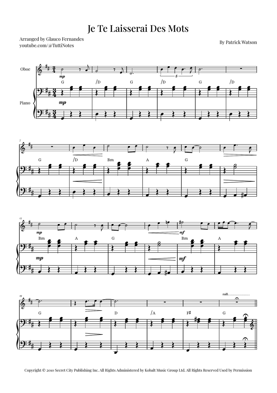 Je Te Laisserai Des Mots Piano scores gallery preview page 1