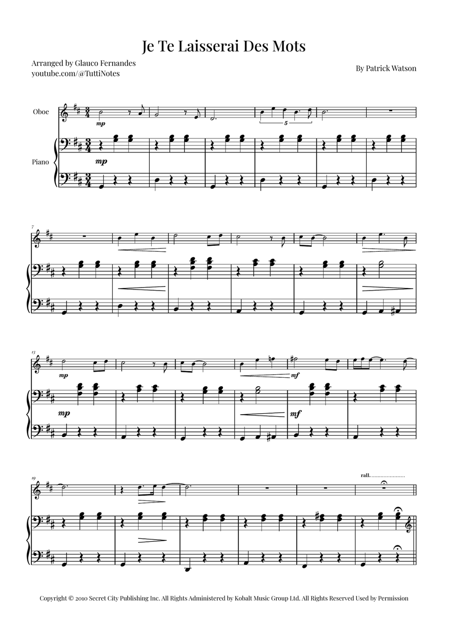 Je Te Laisserai Des Mots Piano scores gallery preview page 1