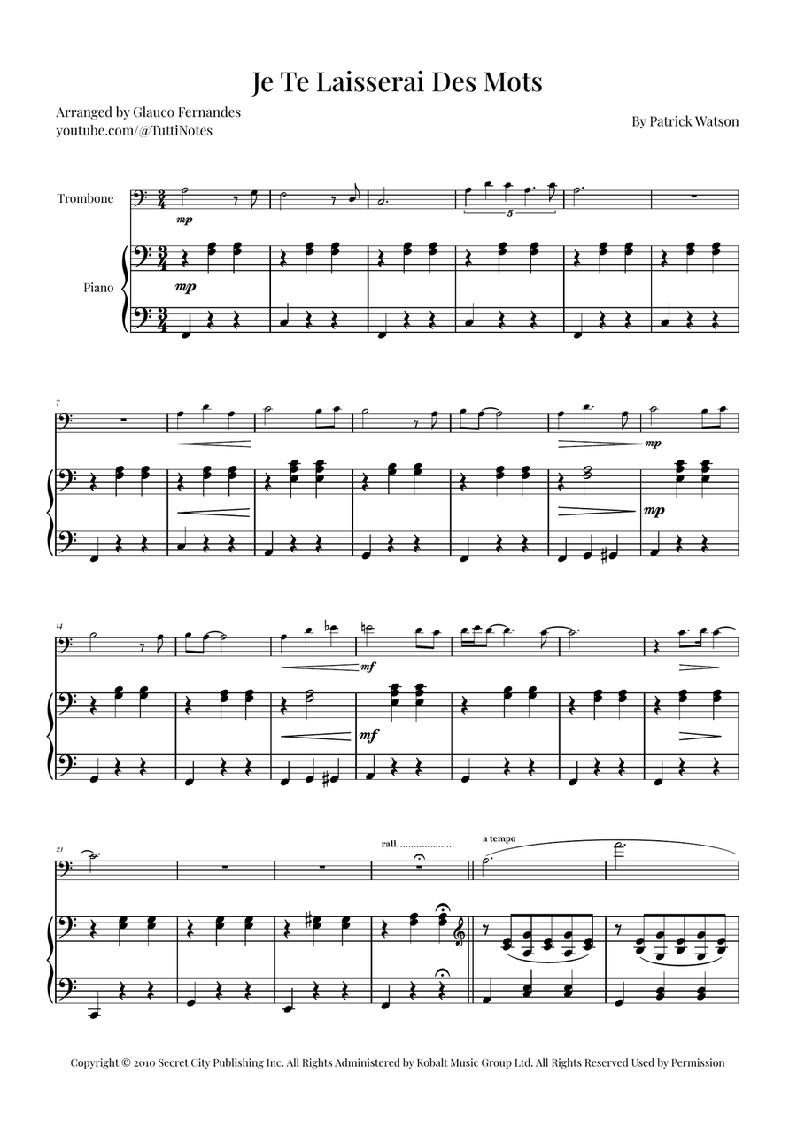 Je Te Laisserai Des Mots Piano scores gallery preview page 1