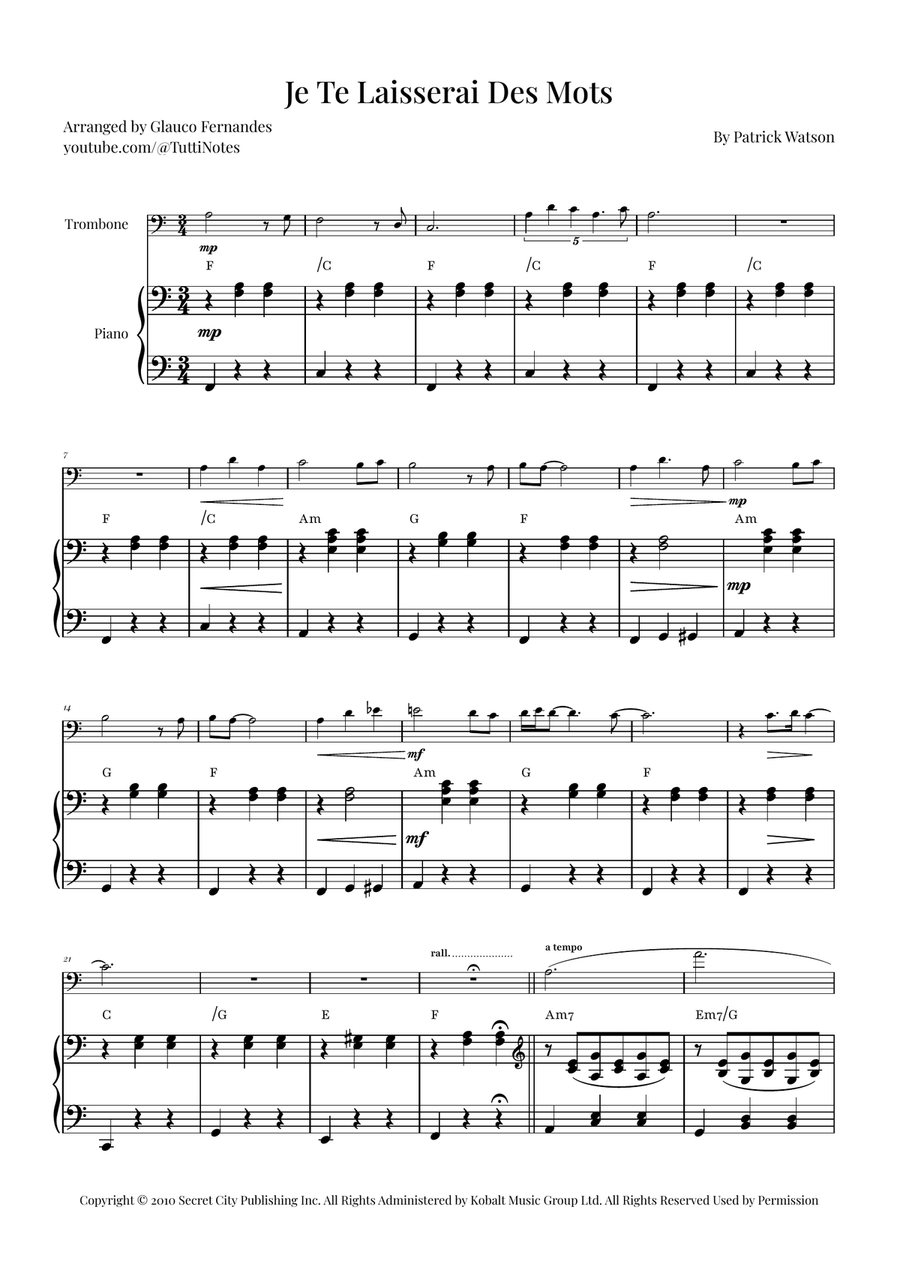 Je Te Laisserai Des Mots Piano scores gallery preview page 1