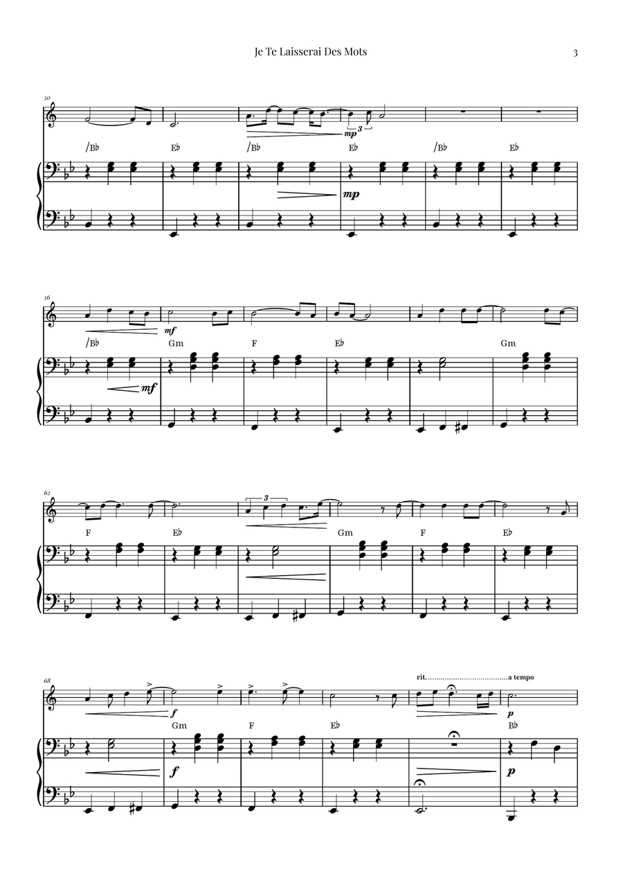 Je Te Laisserai Des Mots B-Flat Trumpet scores gallery preview page 3