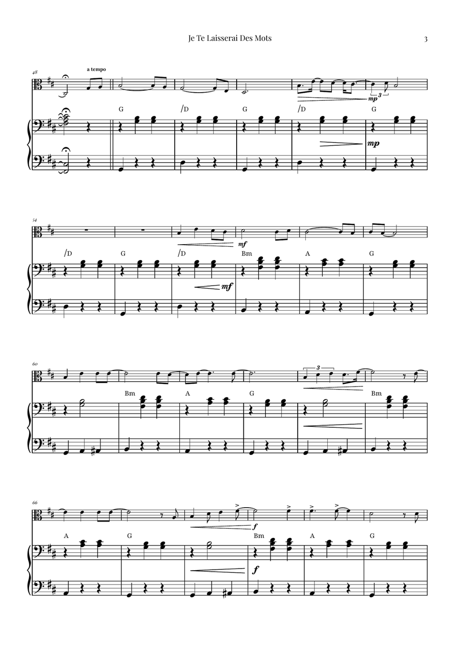 Je Te Laisserai Des Mots Viola scores gallery preview page 3