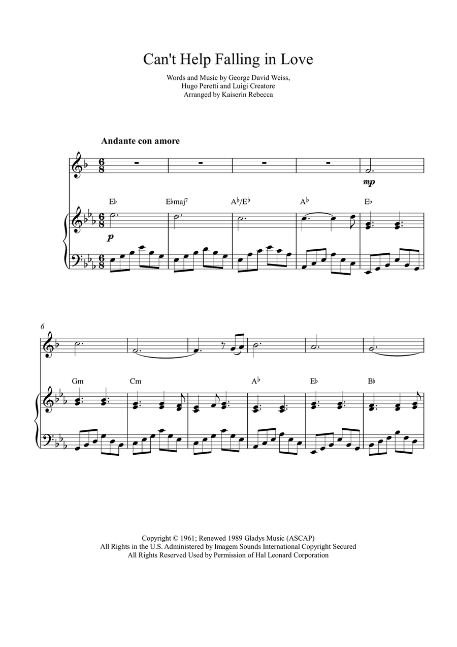 Can't Help Falling In Love B-Flat Trumpet scores gallery preview page 1