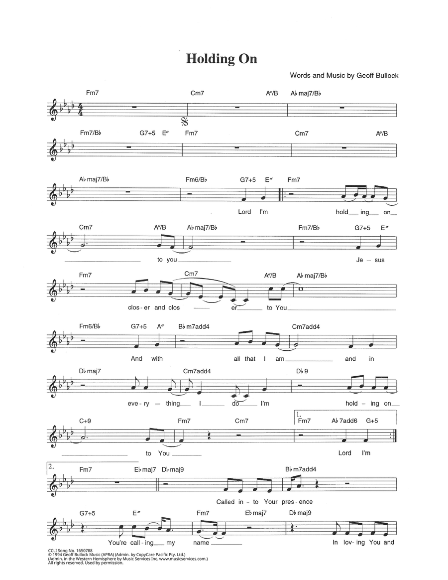 Holding On Holding On Piano scores gallery preview page 1