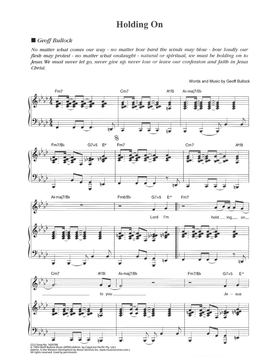Holding On Holding On Piano, Vocal scores gallery preview page 1
