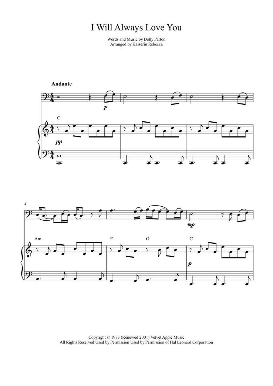 I Will Always Love You I Will Always Love You Piano scores gallery preview page 1