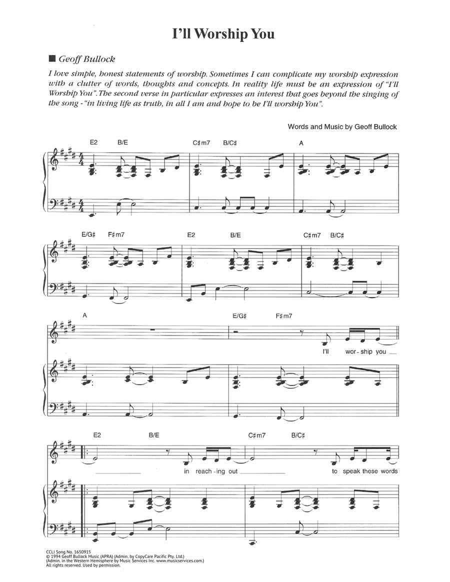 I'll Worship You I'll Worship You Piano, Vocal scores gallery preview page 1