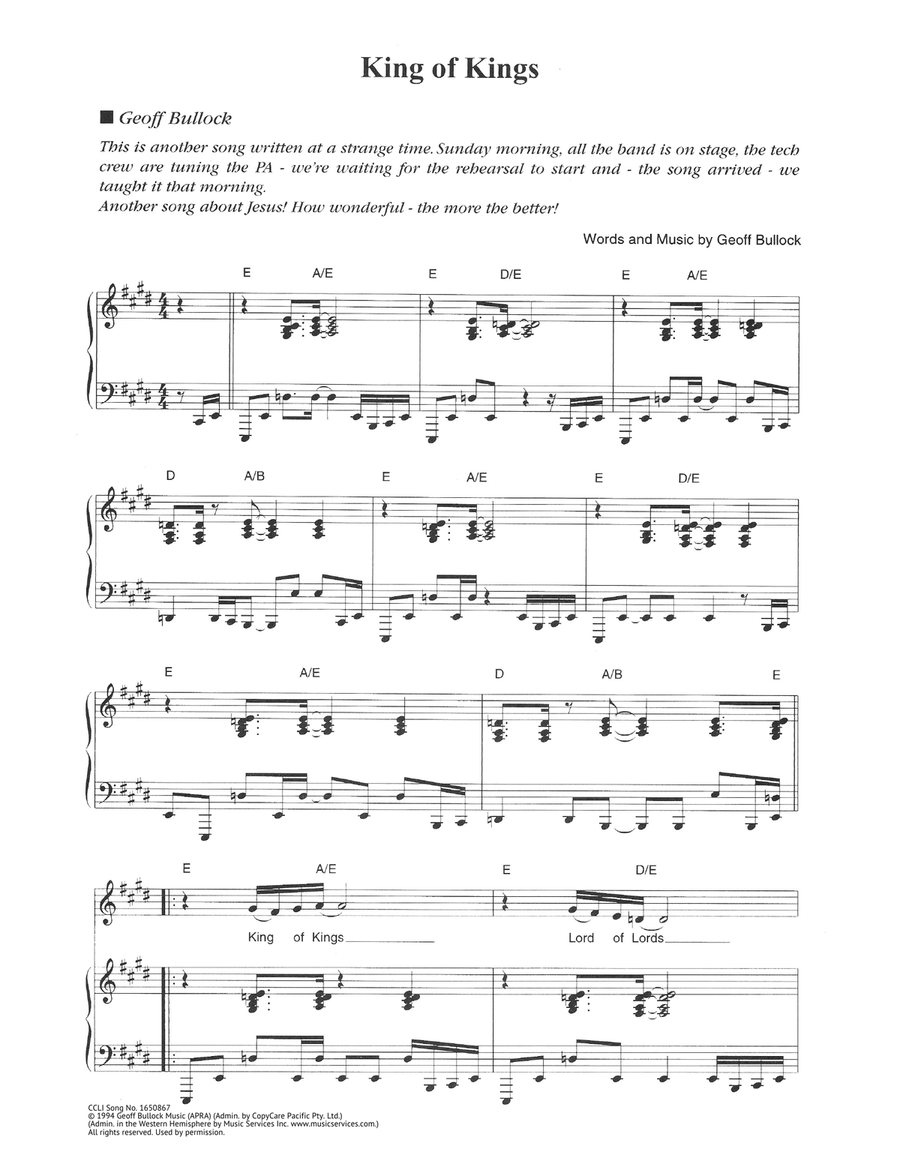 King Of Kings King Of Kings Piano, Vocal scores gallery preview page 1