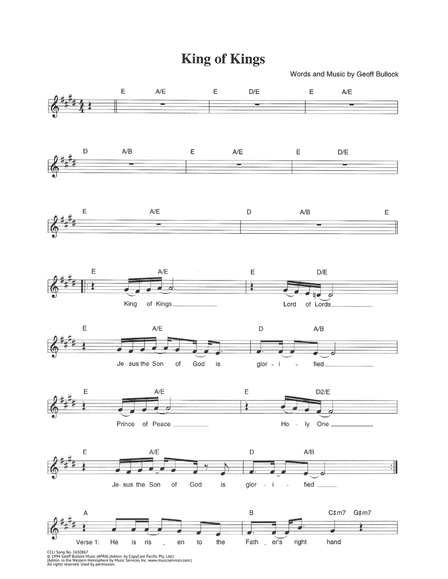 King Of Kings King Of Kings Piano scores gallery preview page 1