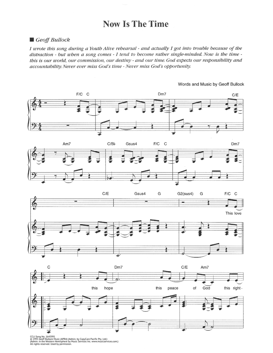 Now Is The Time Now Is The Time Piano, Vocal scores gallery preview page 1