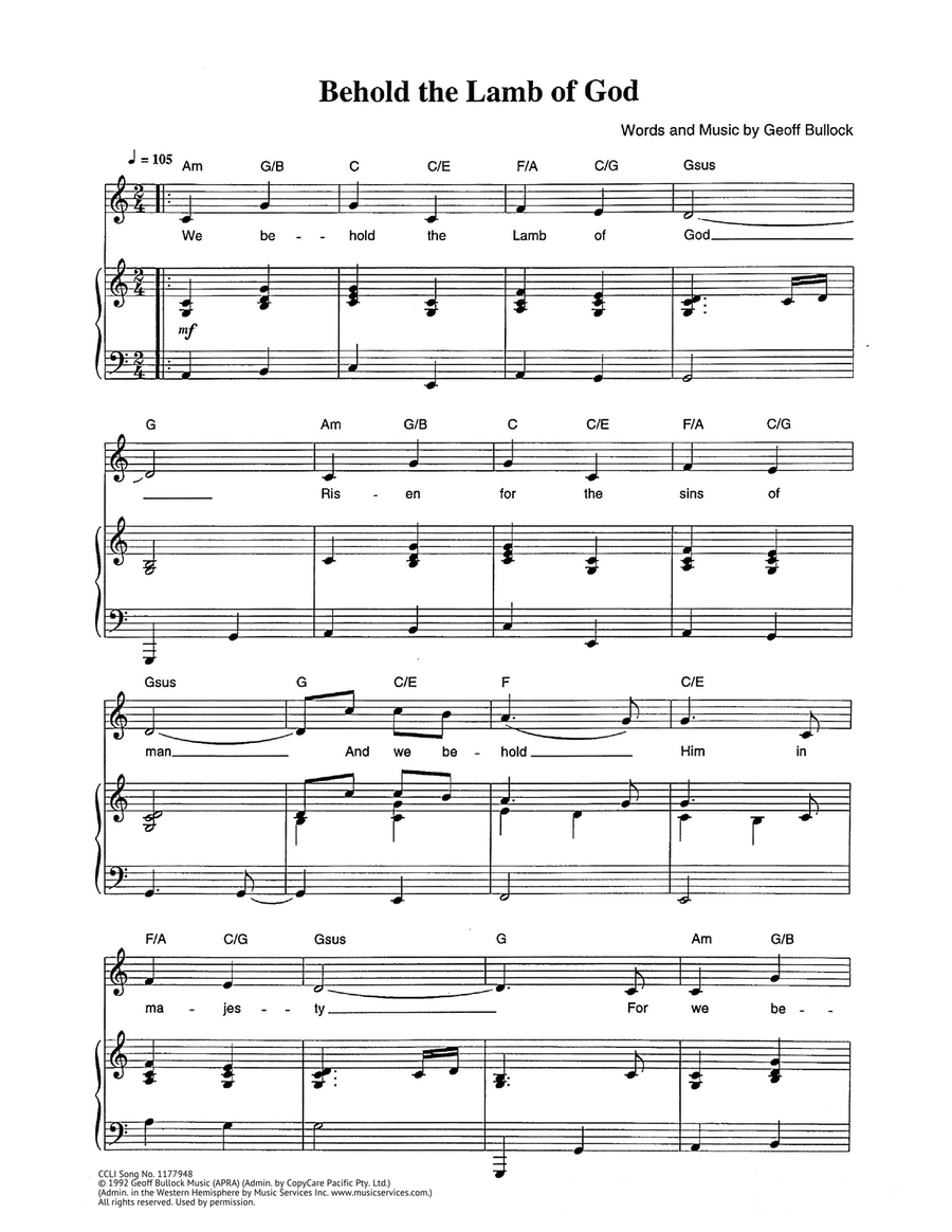 Behold The Lamb Of God Behold The Lamb Of God Piano, Vocal scores gallery preview page 1
