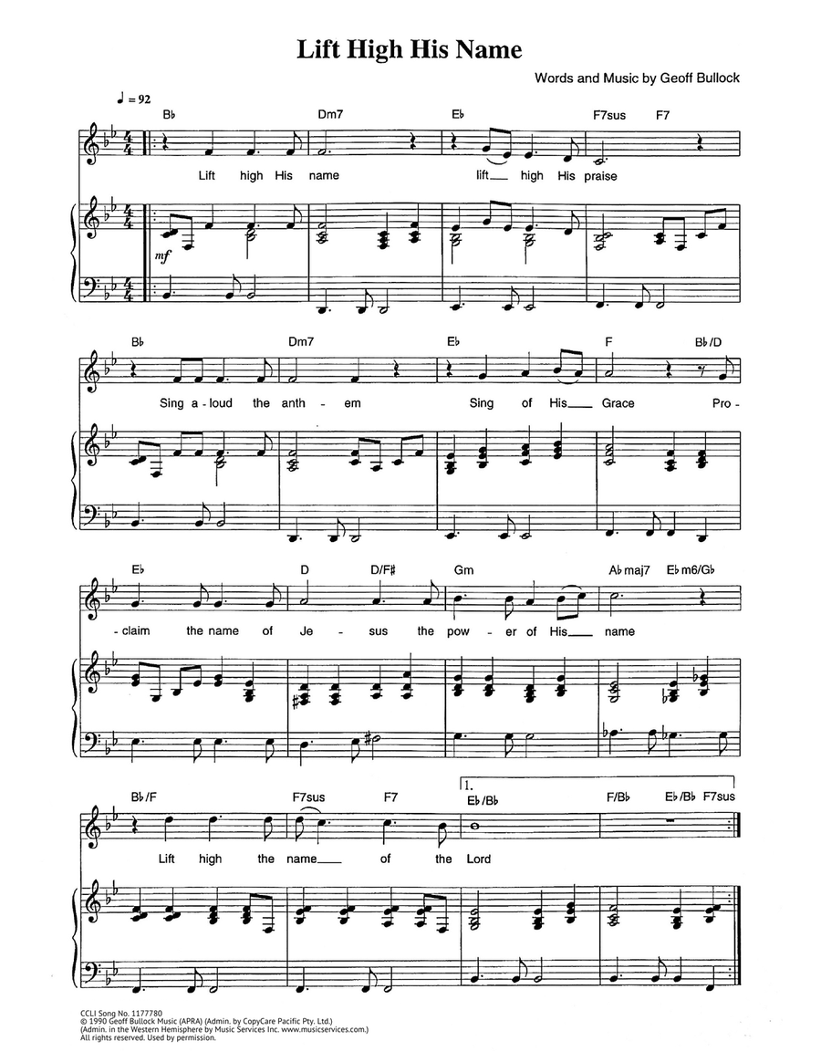 Lift High His Name Lift High His Name Piano, Vocal scores gallery preview page 1