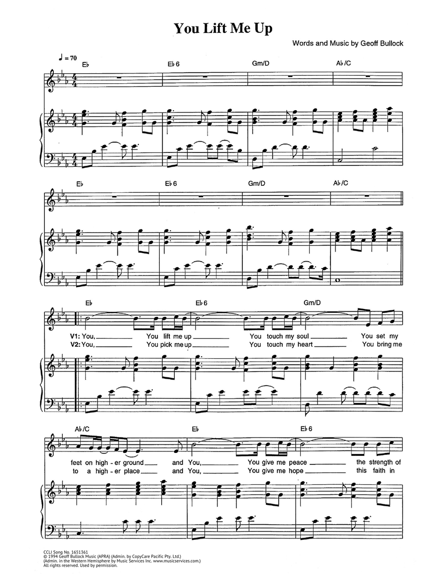 You Lift Me Up You Lift Me Up Piano, Vocal scores gallery preview page 1