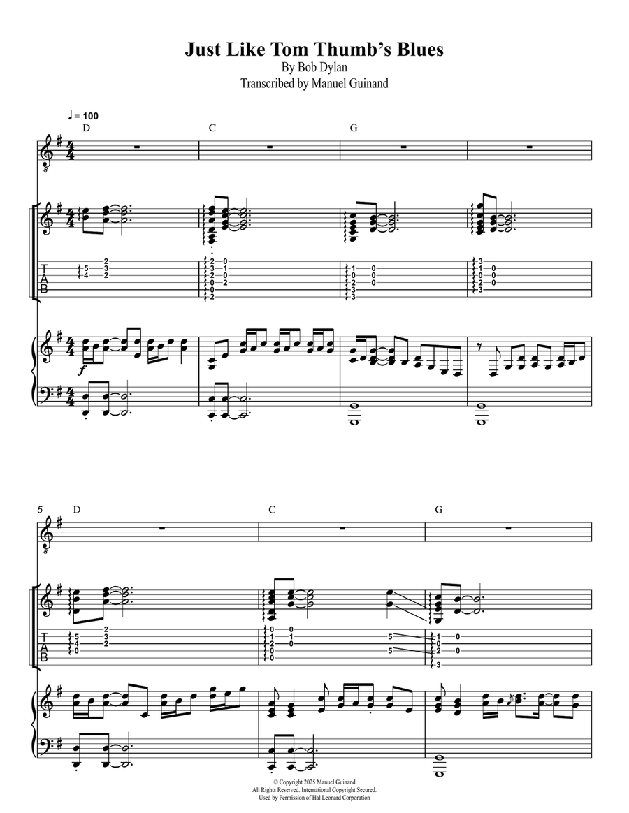 Just Like Tom Thumb's Blues Piano, Vocal scores gallery preview page 1