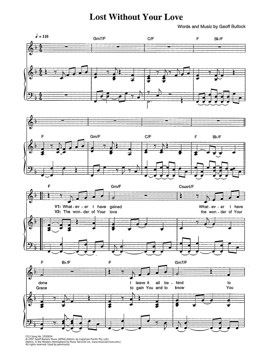 Lost Without Your Love Lost Without Your Love Piano, Vocal scores gallery preview page 1