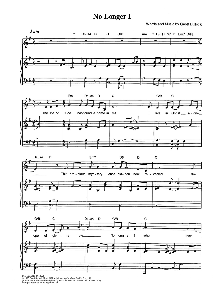 No Longer I No Longer I Piano, Vocal scores gallery preview page 1