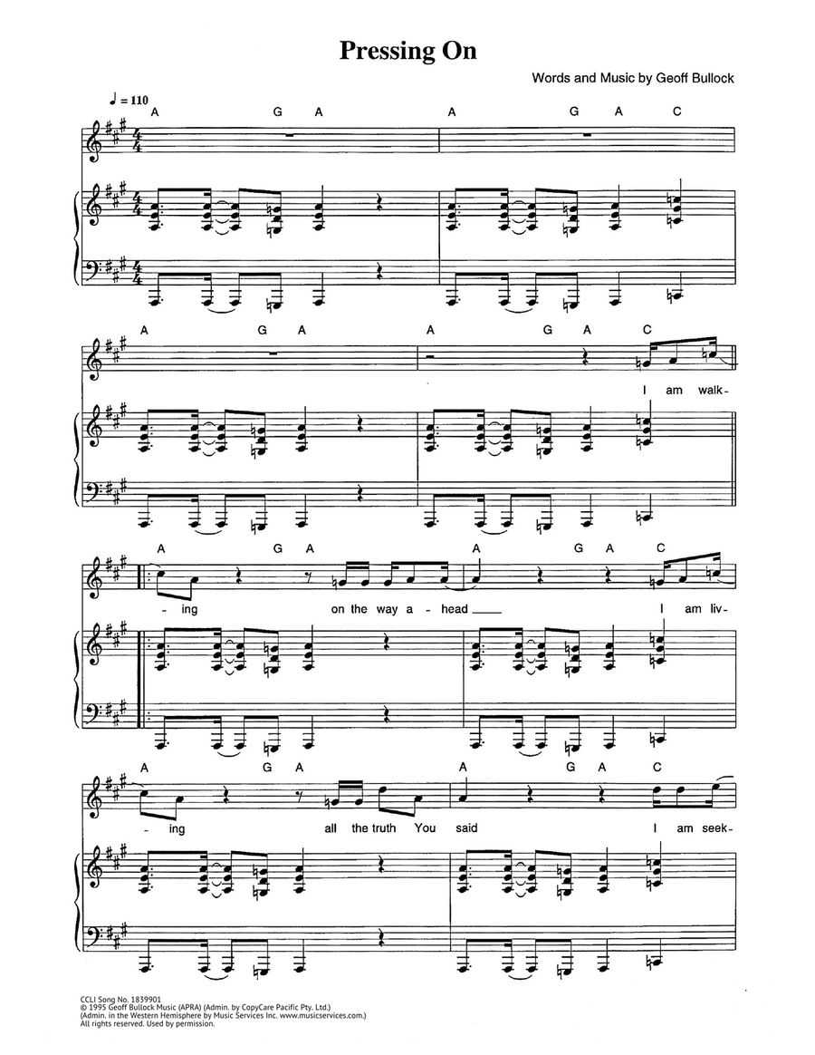 Pressing On Pressing On Piano, Vocal scores gallery preview page 1