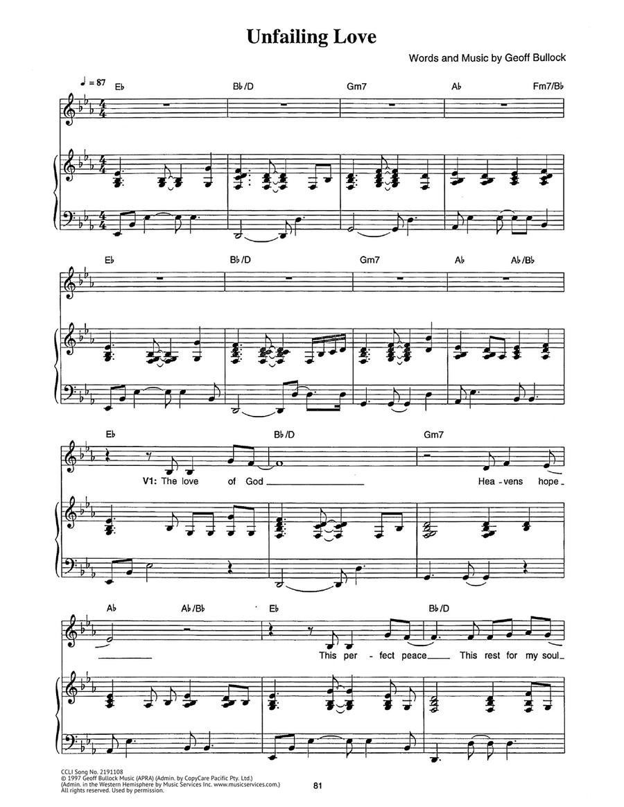 Unfailing Love Unfailing Love Piano, Vocal scores gallery preview page 1