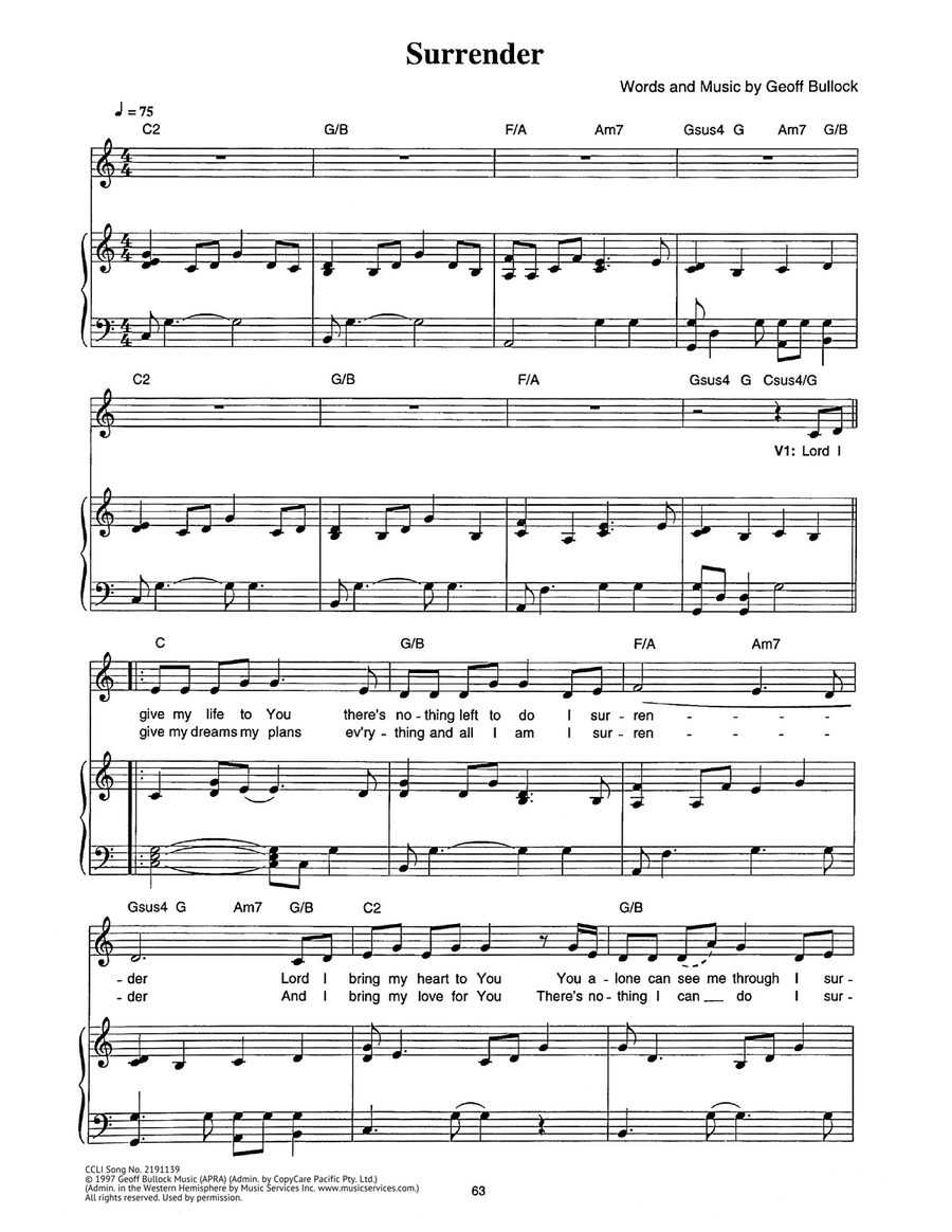 Surrender Surrender Piano, Vocal scores gallery preview page 1